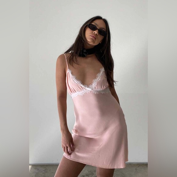 Pink With Lace Trim Short Dress - Picture 4 of 8